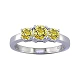 1/2 CT 3 Stone Yellow Diamond Ring 14K White Gold (Available In Sizes 5 - 10)