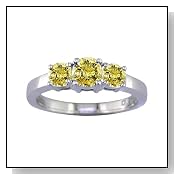 1/2 CT 3 Stone Yellow Diamond Ring 14K White Gold (Available In Sizes 5 - 10)