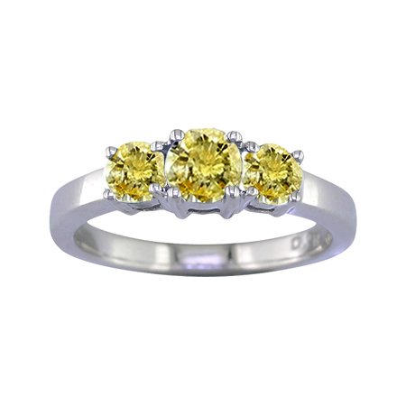 2 Ct 3-Stone Yellow Diamond Engagement Ring In 14K White Gold
