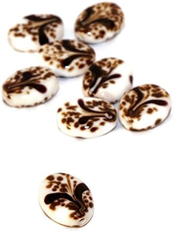 White Brown Black Czech Glass Flower Lampwork Set Handmade Artisan Beads Rondelle Round Tablet Shape Flat 15mm x 13mm 2pc