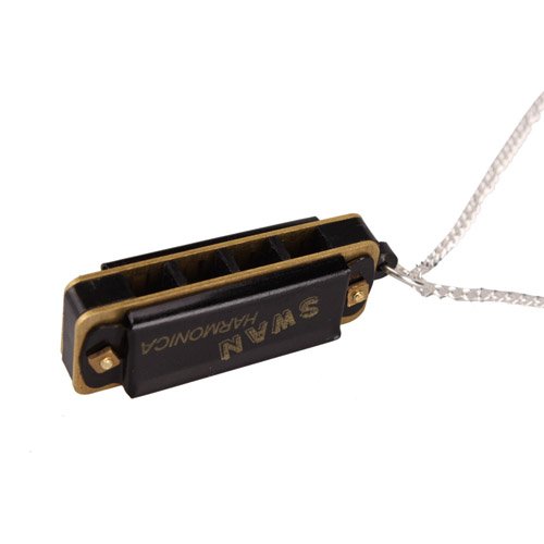 Black Swan Mini Harmonica 4 Hole 8 Tone Necklace + Box