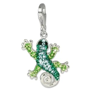 SilberDream Glitzer Charm Gecko grün Swarovski Kristalle SHINY Anhänger 925 Silber für Bettelarmbänder Kette Ohrring GSC302