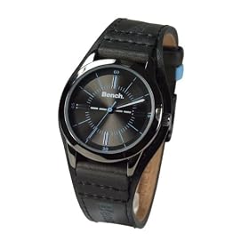 Bench Gents Black Sunray Dial & Black Strap Watch