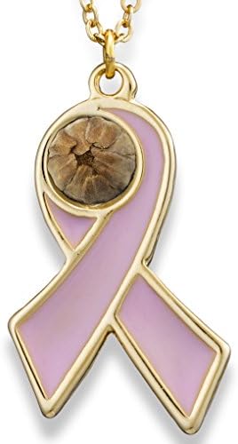 Rose of Bethlehem gold plated Overcome & Bloom Pink Ribbon necklace
