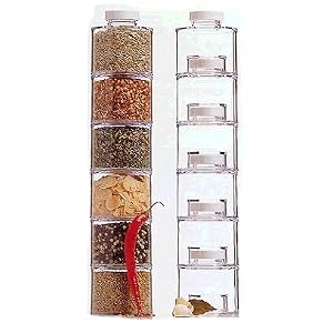 Click to buy Kitchen Spice Rack: Clear Acrylic Stackable Spice Jar Tower from Amazon!
