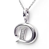Silver Diamond Initial Pendant D with Silver Chain