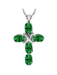 3.40 Ct Oval Green Created Emerald 925 Sterling Silver Pendant With Chain