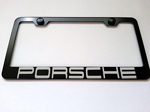 Porsche Black Steel License Frame with matching caps