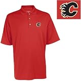 Antigua Men's NHL Calgary Flames Exceed Desert Dry Xtra-Lite Short Sleeve Polo, Dark Red, Medium