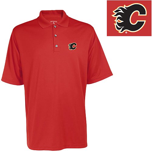 Antigua Men's NHL Calgary Flames Exceed Desert Dry Xtra-Lite Short Sleeve Polo, Dark Red, Medium