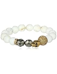 Very Me NEW YORK Champagne Swarovski Crystal White Turquoise Gold Tone Skull Bracelet, 10mm