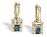 14K Yellow Gold Square Created Alexandrite and Diamond Lever Back Earrings