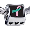 Pink Teal Ribbon Awareness Beads - Pandora Bead & Bracelet Compatible