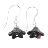 Anna Perrone Red & Black Glass Flower Earrings Finished with .925 Sterling Silver