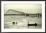 Fishing Near Bridge, Macau, China Collections Framed Photographic Poster Print by John Coletti, 35x25