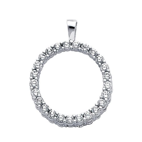 14K White Gold Circle of Life CZ Cubic Zirconia Charm Pendant