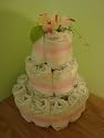 Faux Flower Baby Girl 3 Layer Diaper Cake (single pink flower - petal) - Comes Decoratively Wrapped Making it a Great Gift or Shower Centerpiece - Other Gift Options Also Available