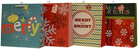 Christmas Gift bags, Oversize jumbo square, 8 Bags, 2 of each design
