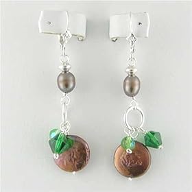 Bronze Freshwater Coin Pearl & Faceted Glass Beads Sterling Silver Earrings e1092