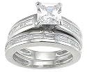 Princess Cut Cubic Zirconia CZ Wedding Engagement Ring Set in Sterling Silver Size 7
