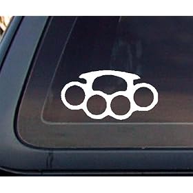 Brass Knuckles Car Decal / Sticker - White
