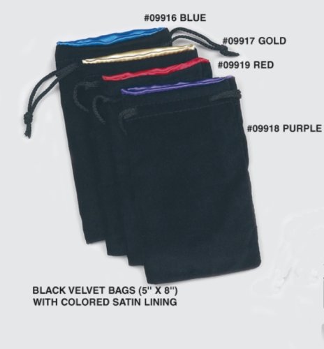 5"X8" Black Velvet Dice Bag with Blue Satin Lining