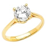 14K Yellow Gold Round-cut CZ Cubic Zirconia 1.25 CT Equivalent Ladies Solitaire Wedding Engagement Ring Band