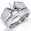 14K White Gold Princess Diamond Wedding Ring Set, Semi-Mount Setting