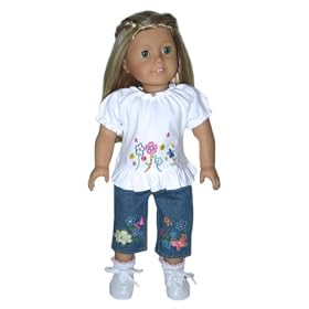 White Top, Denim Capri Pants for 18 Dolls Like American Girl Doll by Silly Monkey