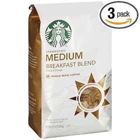 Starbucks Breakfast Blend Coffee, Whole Bean, 12-Ounce Bags (Pack of 3)