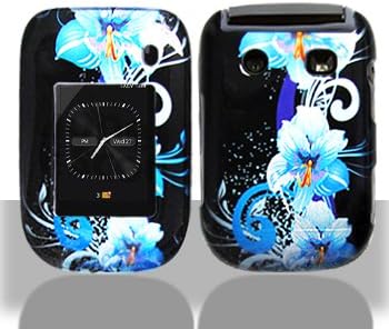 Blue Hawaiian Flower Design Snap on Hard Skin Shell Protector Faceplate Cover Case for Blackberry Style 9670 + Microfiber Pouch Bag + Case Opener