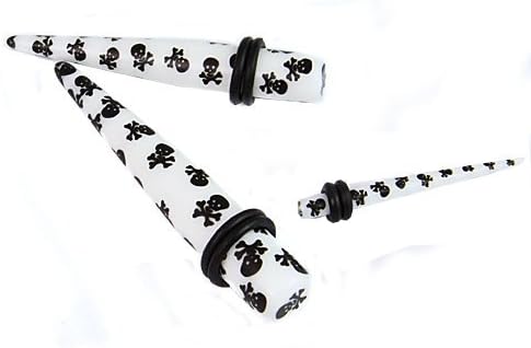 Ear Stretcher 4mm White Skull and Crossbones by Totemic Trading