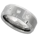Tungsten Carbide 8 mm (5/16") Comfort Fit Flat Band w/ 0.22 Carat Brilliant Cut Diamonds, Brushed Finish