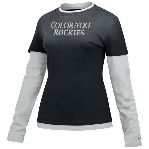 Buy Nike Colorado Rockies Black Ladies Double Layer Cut Out Long Sleeve T-shirt by Nike