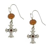 Delicate Topaz Tone Cross Earrings