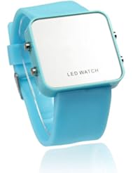 Towall 1PC Creative Mini LED Digital Silicone Sport Mirror Faceless Men Lady Watch(Sky Blue)