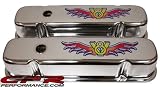 1959-79 Pontiac 301-326-350-389-400-421-428-455 V8 Tall Steel Valve Covers - 3 Color V8 Logo