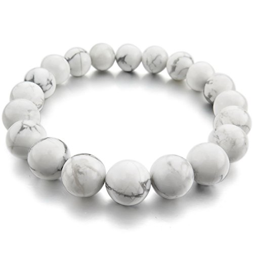 Men,Women's 10mm 12mm Bracelet Link Wrist Energy Stone White Howlite Turquoise Buddha Mala Beads Elastic