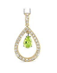 Twin Pear Shaped Diamond Pendant In 18K Yellow Gold With A 0.70 ct. Genuine Peridot Center Stone.