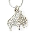 Silvertone Rhinestone Piano Pendant Necklace Fashion Jewelry