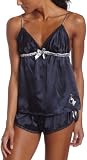 Baby Phat Women's 2Pc Satin Cami Short Set,Navy,Medium