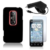 HTC EVO 3D BLACK SILICONE CASE, RAPID CAR CHARGER, LCD SCREEN PROTECTOR COM ....