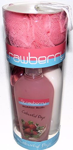 Large Strawberry Bath Gift Set - Shower Gel, Bath Lotion, Bubble Bath and Spa Scrubby Puff