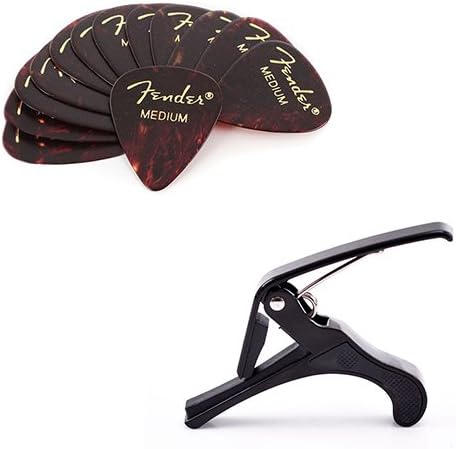 Fender 351 Classic Celluloid Guitar Picks Bakers Dozen (13 Pack) - Shell Medium w/Bonus Capo