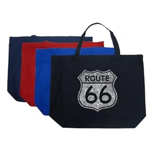 Large Black Route 66 Tote Bag - Made using the popular cities along the legendary highway