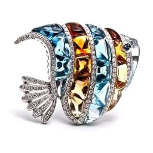 64.00ct Diamond Topaz Citrine Fish Pin Brooch