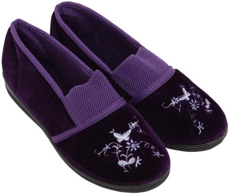 Ladies Soft Butterfly & Flowers Design Indoor Footwear/Slippers (US Shoe 8) (Purple)