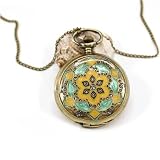 HOTER Ceramic Decorative Pattern Flip Cover Antique Style Delicate Design Pocket Watch, Gift Idea - Green
