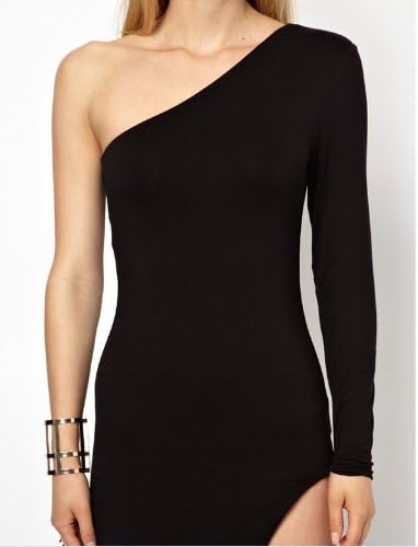 PerfectShow Hot New Sexy Black Minimalist One-shouldered Left Slit Cut Out Leg Long Maxi Dress