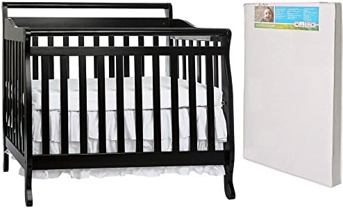 Dream On Me 4-in-1 MINI Portable Convertible Crib, Black and Dream On Me 3" Extra Firm Portable Crib Mattress, White - 2-Piece Bundle